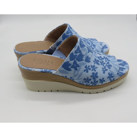 Soul Naturalizer Women's Blue Floral Print Wedge Sandals 9.5 NEW - Picture 1 of 6